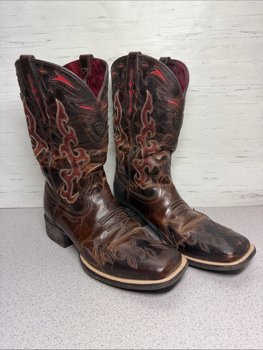 Ariat Brown Leather Women's Western Heeled Boots with Red Accents